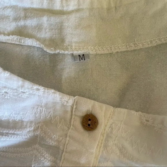 White 100% COTTON Embroidered Lace Hollow Out Blouse Short Sleeve - Picture 8 of 13